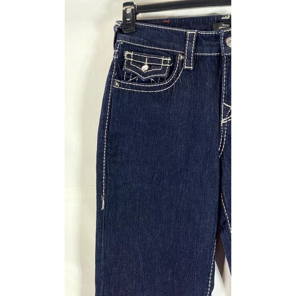 TRUE RELIGION Women's Blue Denim Ricki Relaxed Straight Big T Jean SZ 26 - Picture 3 of 12